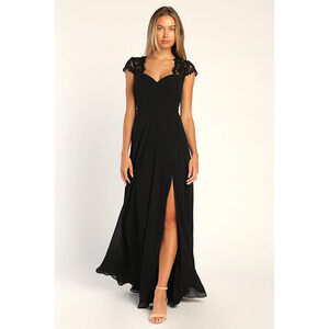 Lulus Momentous Moments Black Lace Backless Maxi Dress - Size M